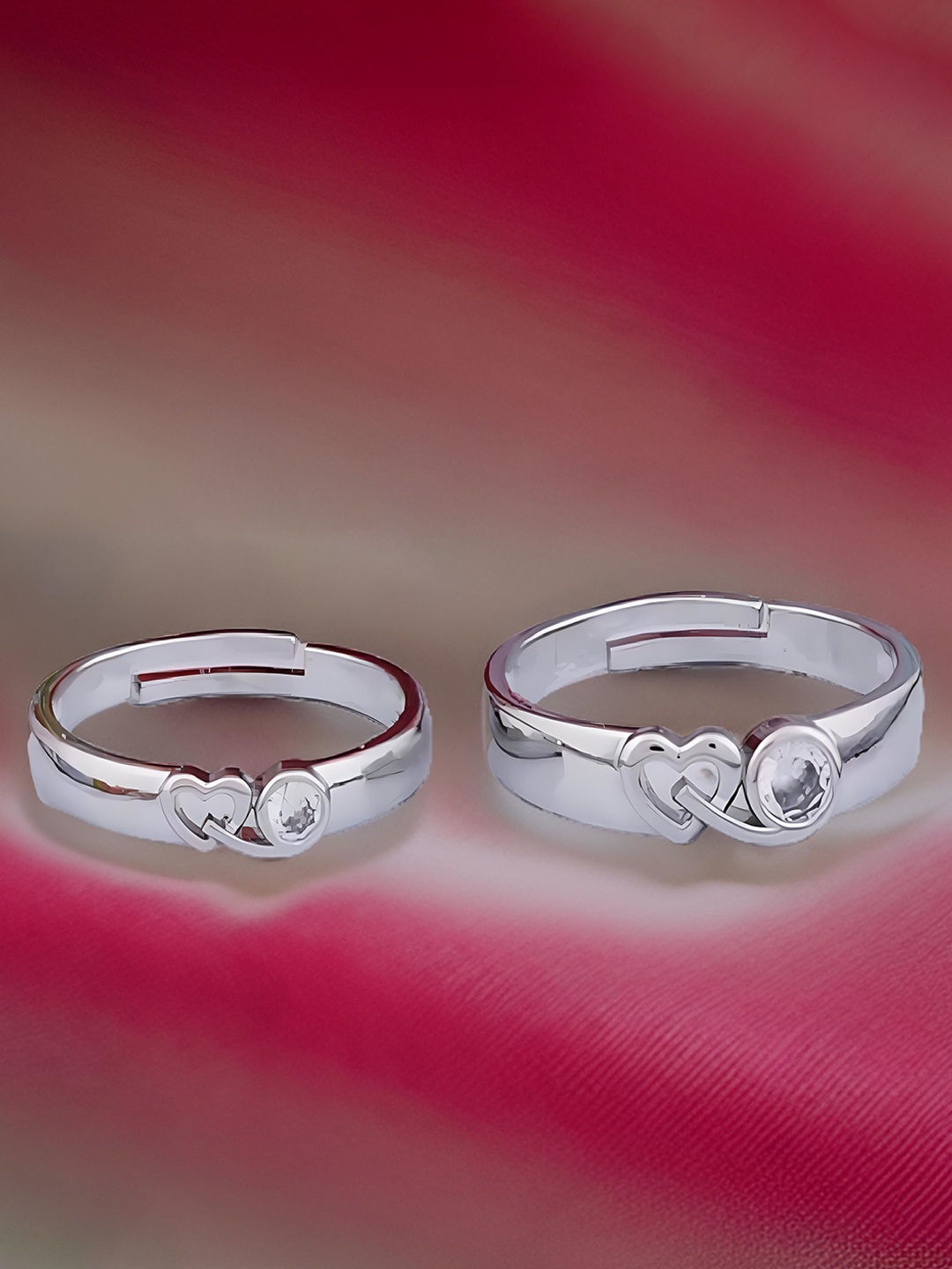 

RUHI COLLECTION Set Of 2 Silver-Plated CZ-Studded Couple Rings