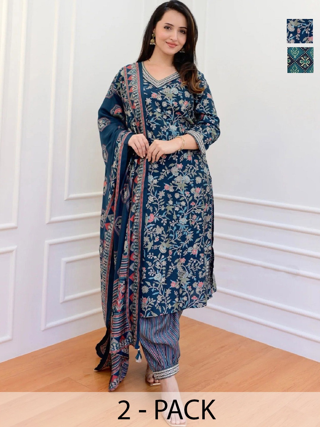 

KALINI Women Ethnic Motifs Printed Regular Kurta with Trousers & With Dupatta, Blue