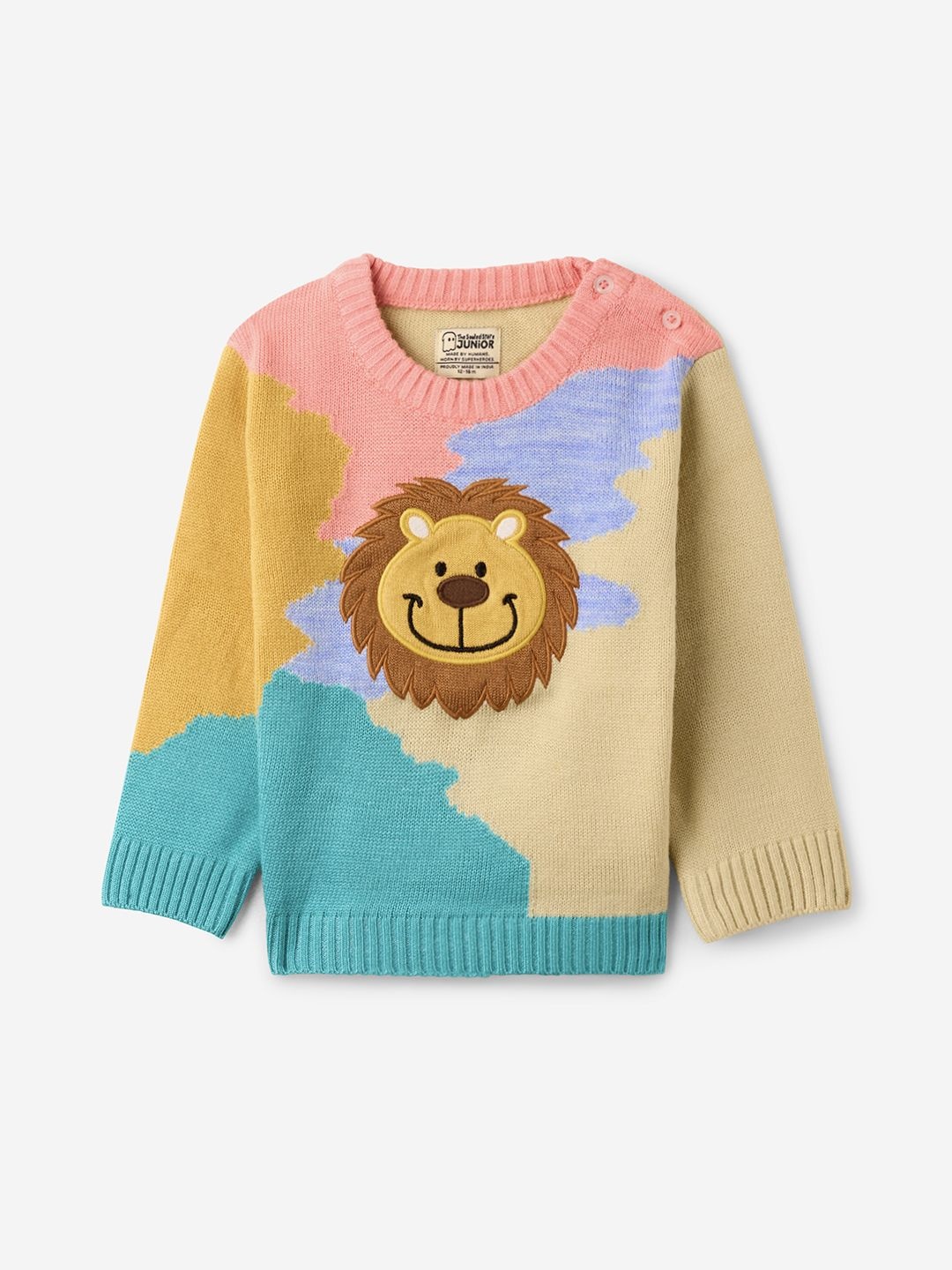 

The Souled Store Boys Baby Lion Self Design Pullover, Beige
