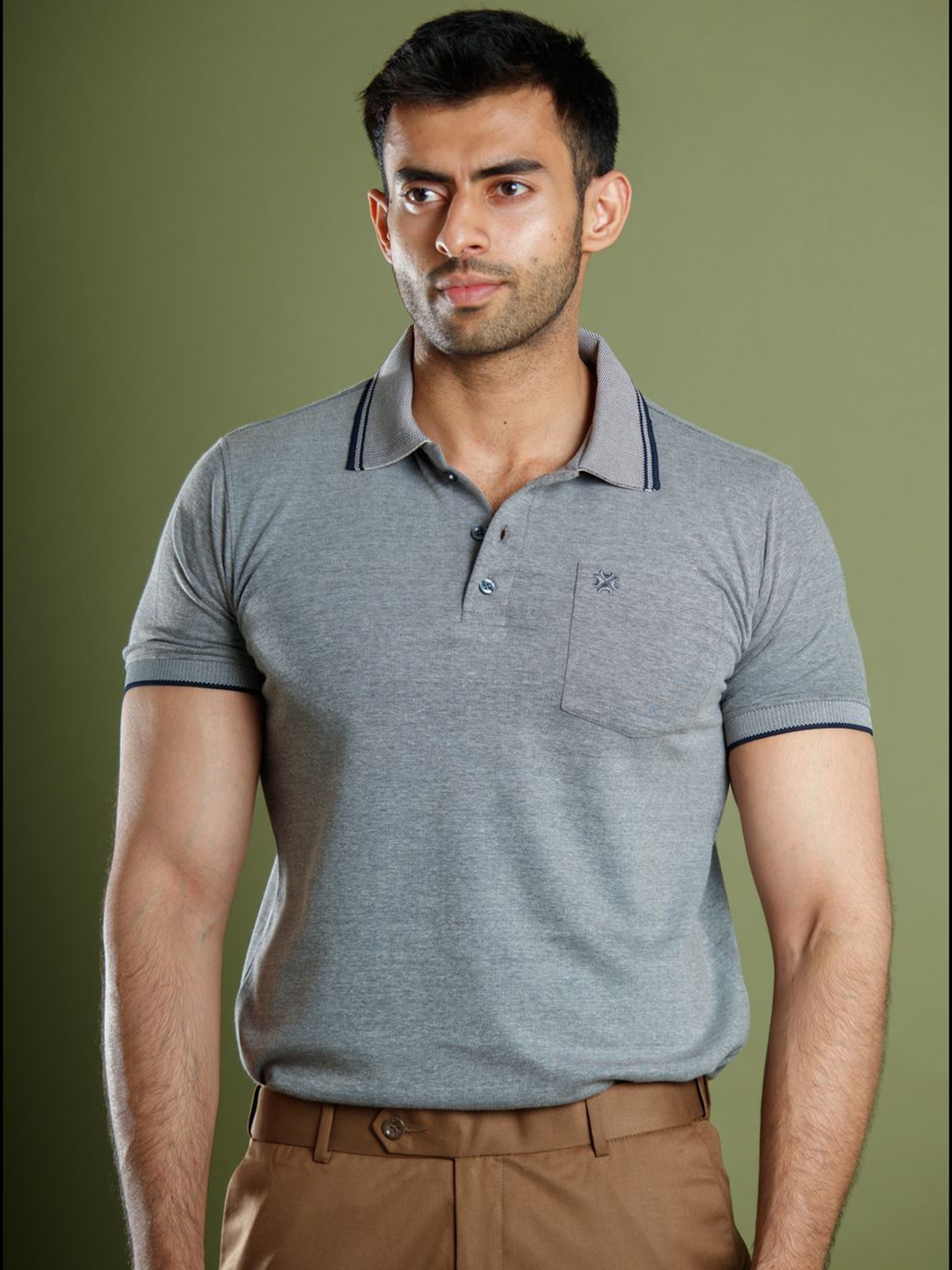 

Muffynn Men Bio Finish Solid Polo Collar Cotton T-shirt, Black
