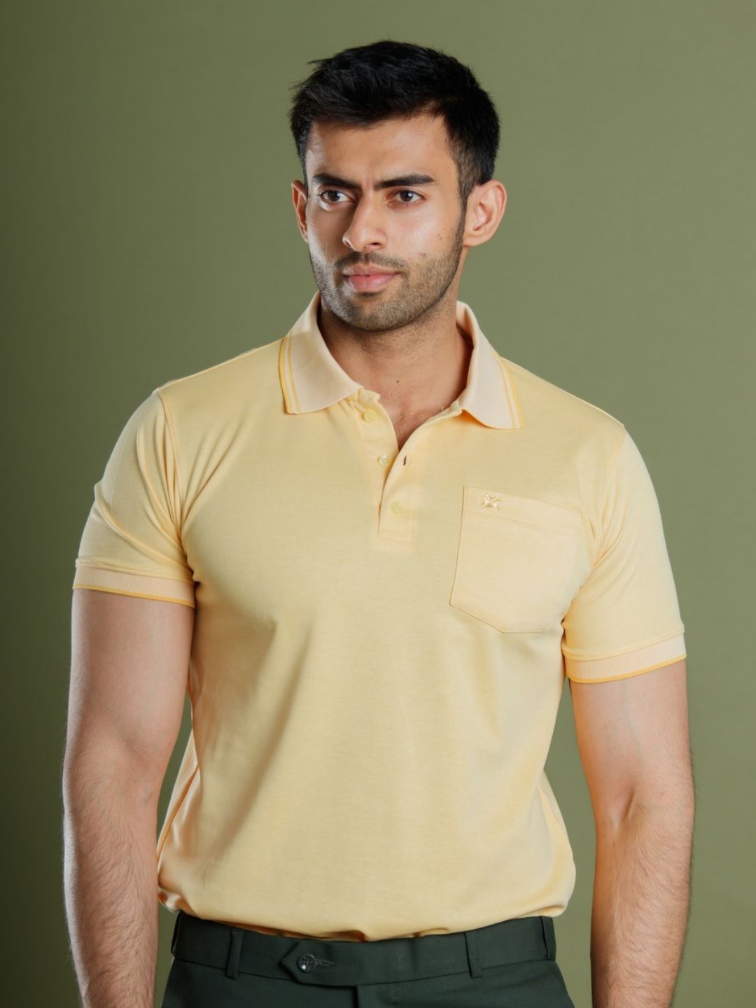 

Muffynn Men Solid Polo Collar Bio Finish T-shirt, Yellow