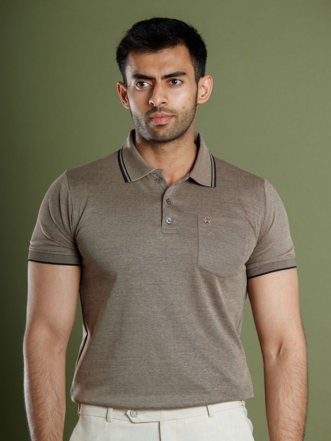 

Muffynn Men Solid Polo Collar Bio Finish T-shirt, Camel brown