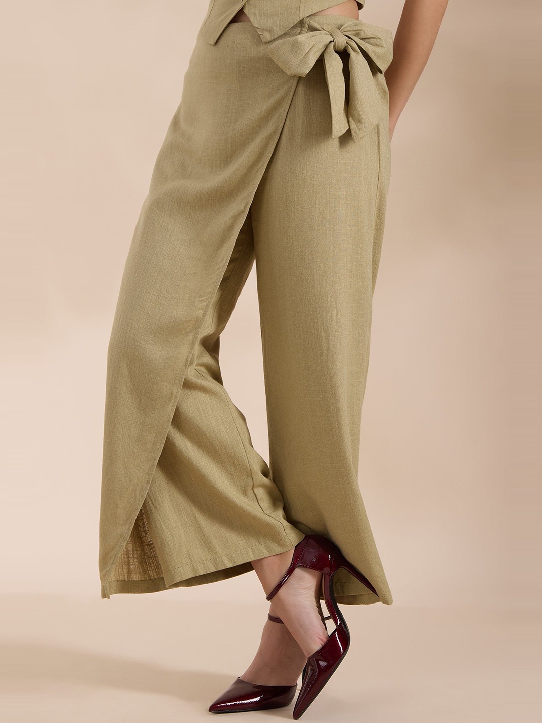 

Virgio Xena Women Comfort Viscose Knotted Wrap Pants, Olive