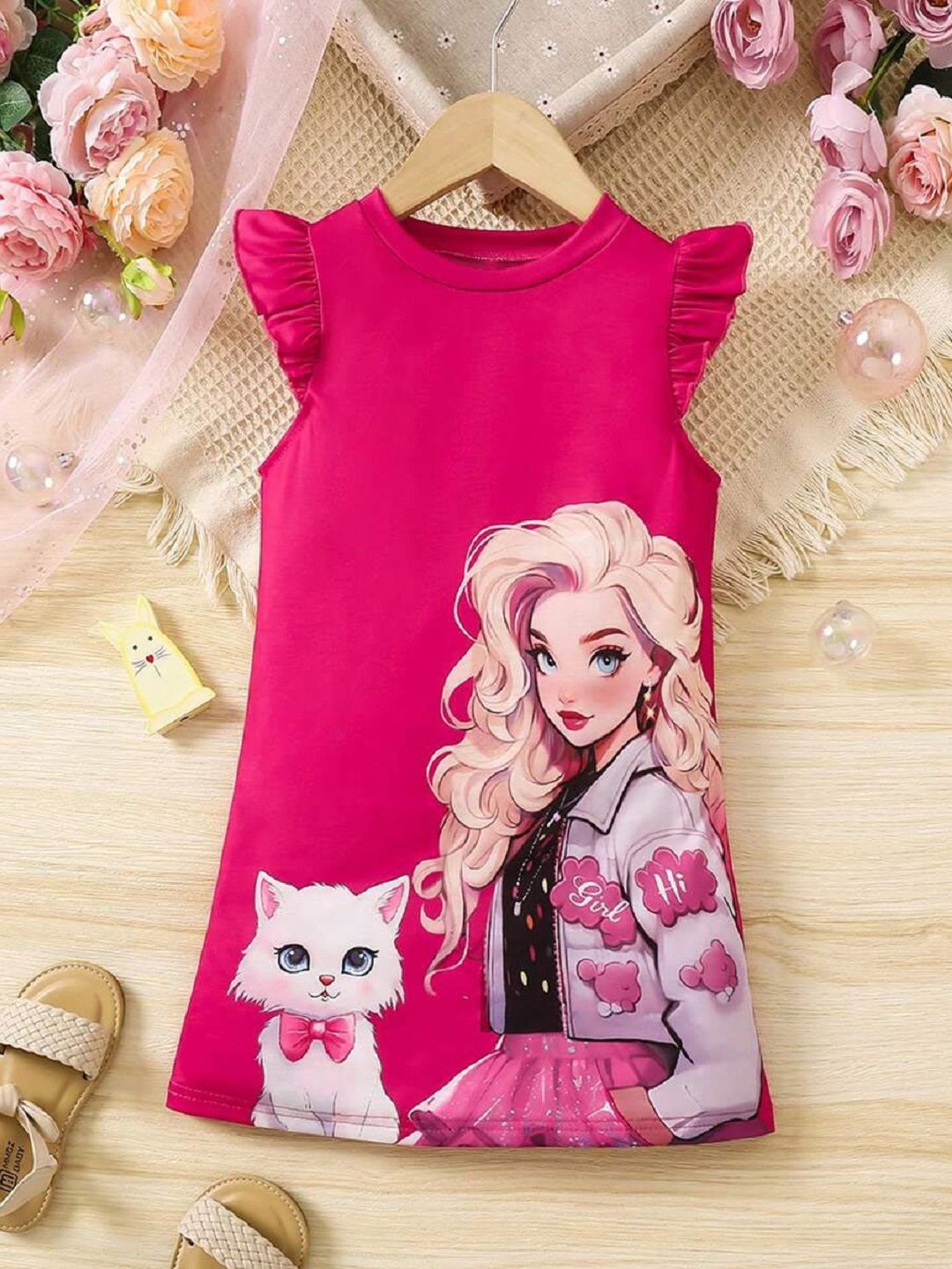 

BAESD Girls Cap Sleeves A-Line Dress, Pink