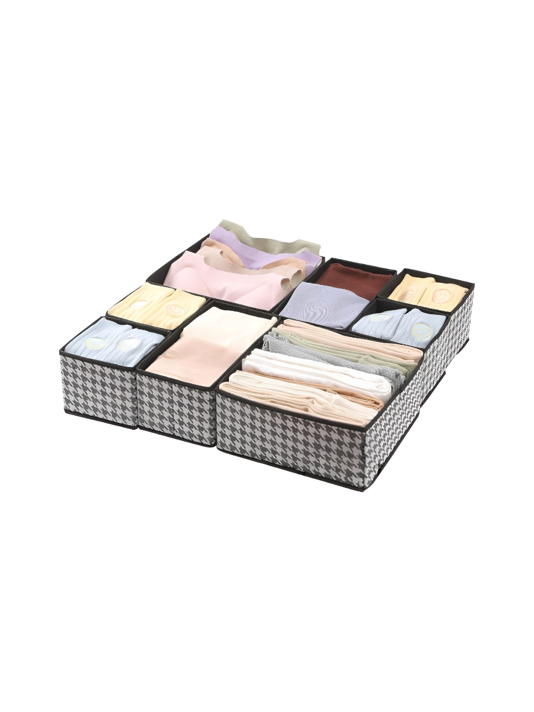 

HOUSE OF QUIRK Grey 8 Pieces Printed Non-Woven Foldable Cloth Storage Box Organisers