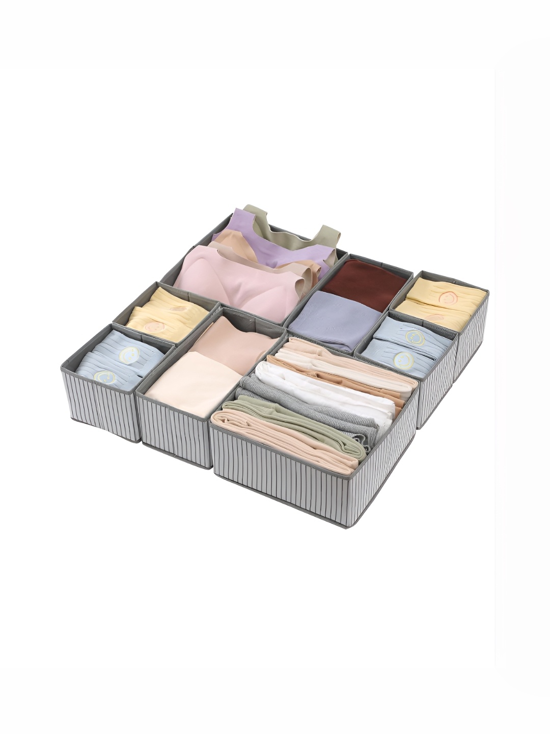 

HOUSE OF QUIRK Grey 8 Pieces Striped Non-Woven Foldable Drawer Organisers