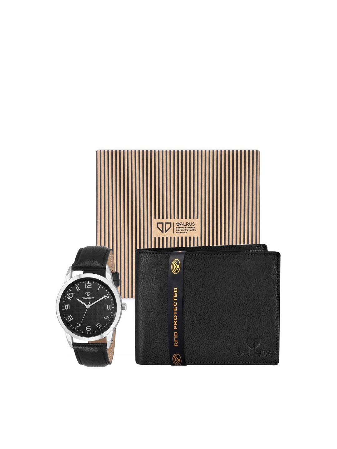 

Walrus Men Accessory Gift Set of Watch & Wallet, Black