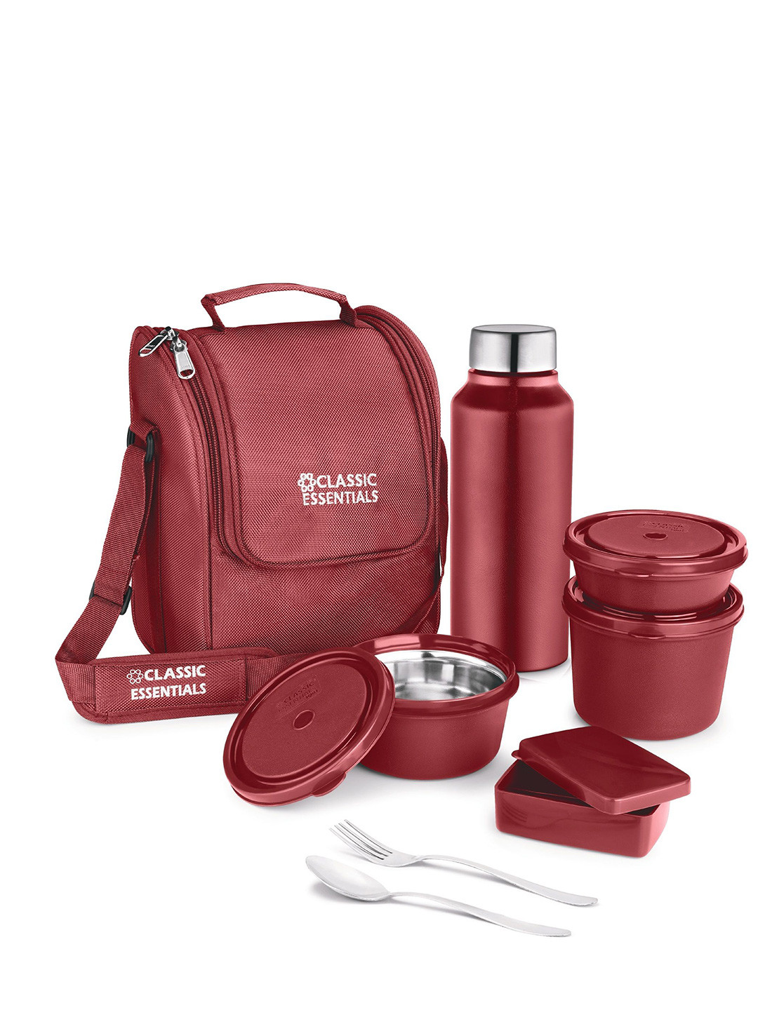 

Classic Essentials Supreme Set of 5 Microwave Safe Lunch box Set 1250 ml, Red