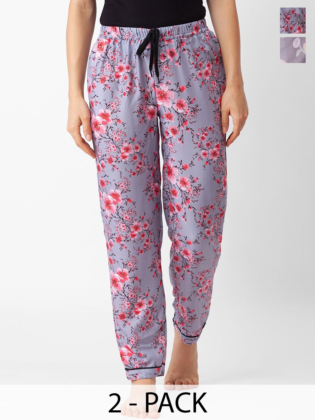 

NOIRA Women Pack Of 2 Printed Lounge Pants, Grey