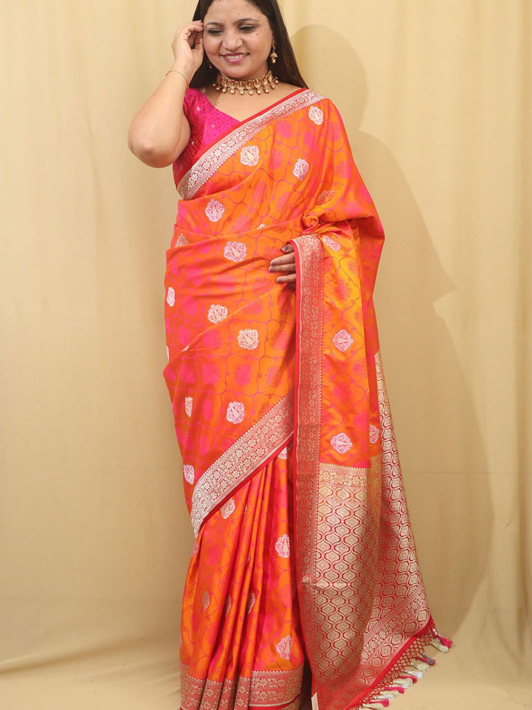 

Luxurionworld Woven Design Banarasi Saree, Orange