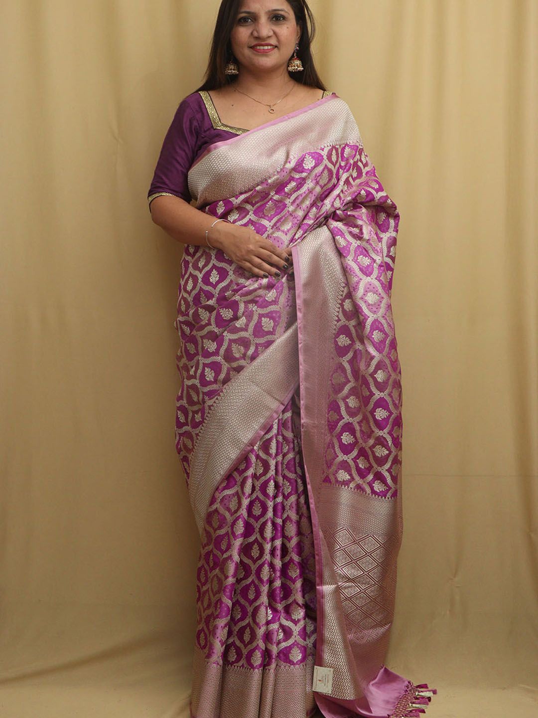 

Luxurionworld Woven Design Ethnic Motifs Pure Silk Handloom Banarasi Saree, Purple