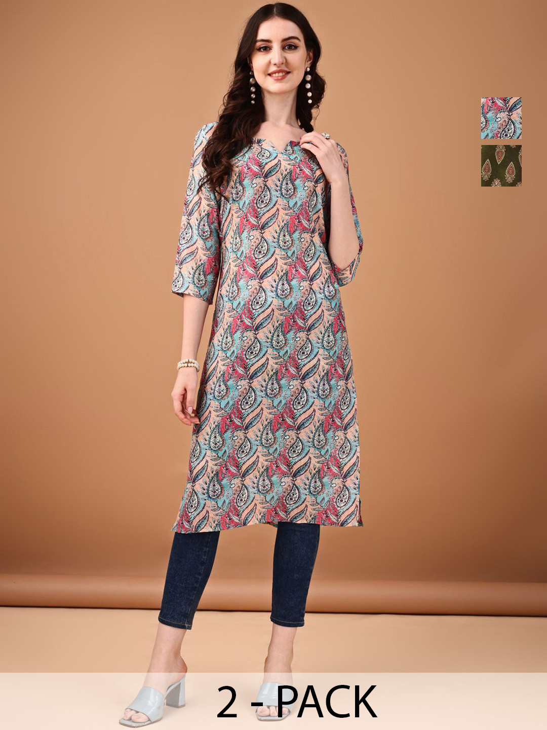 

Anouk Rustic Women Pack Of 2 Printed Straight Kurta, Blue