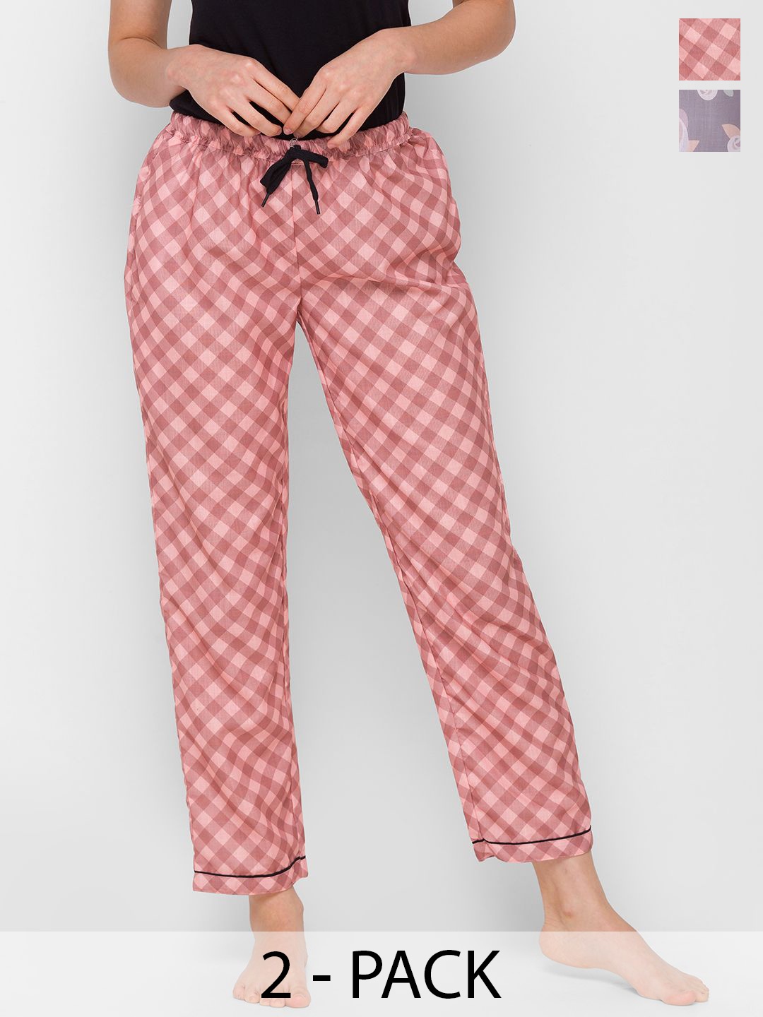 

NOIRA Women Pack Of 2 Printed Mid-Rise Lounge Pants, Brown
