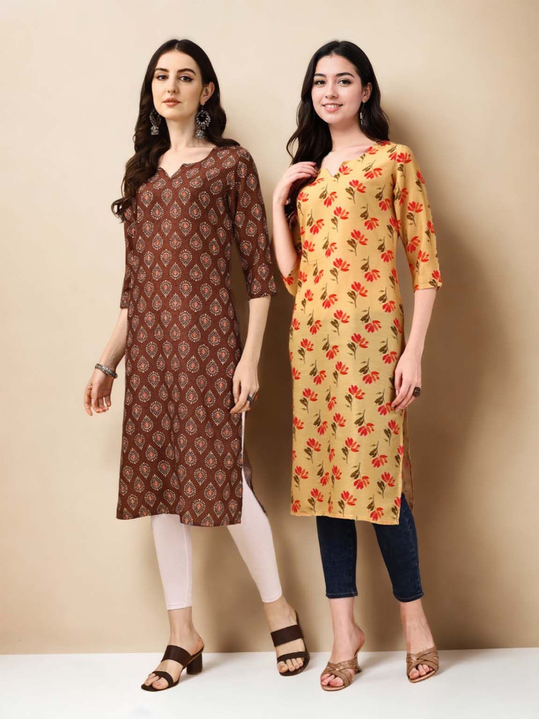 

Anouk Rustic Women Pack Of 2 Printed Straight Kurtas, Yellow