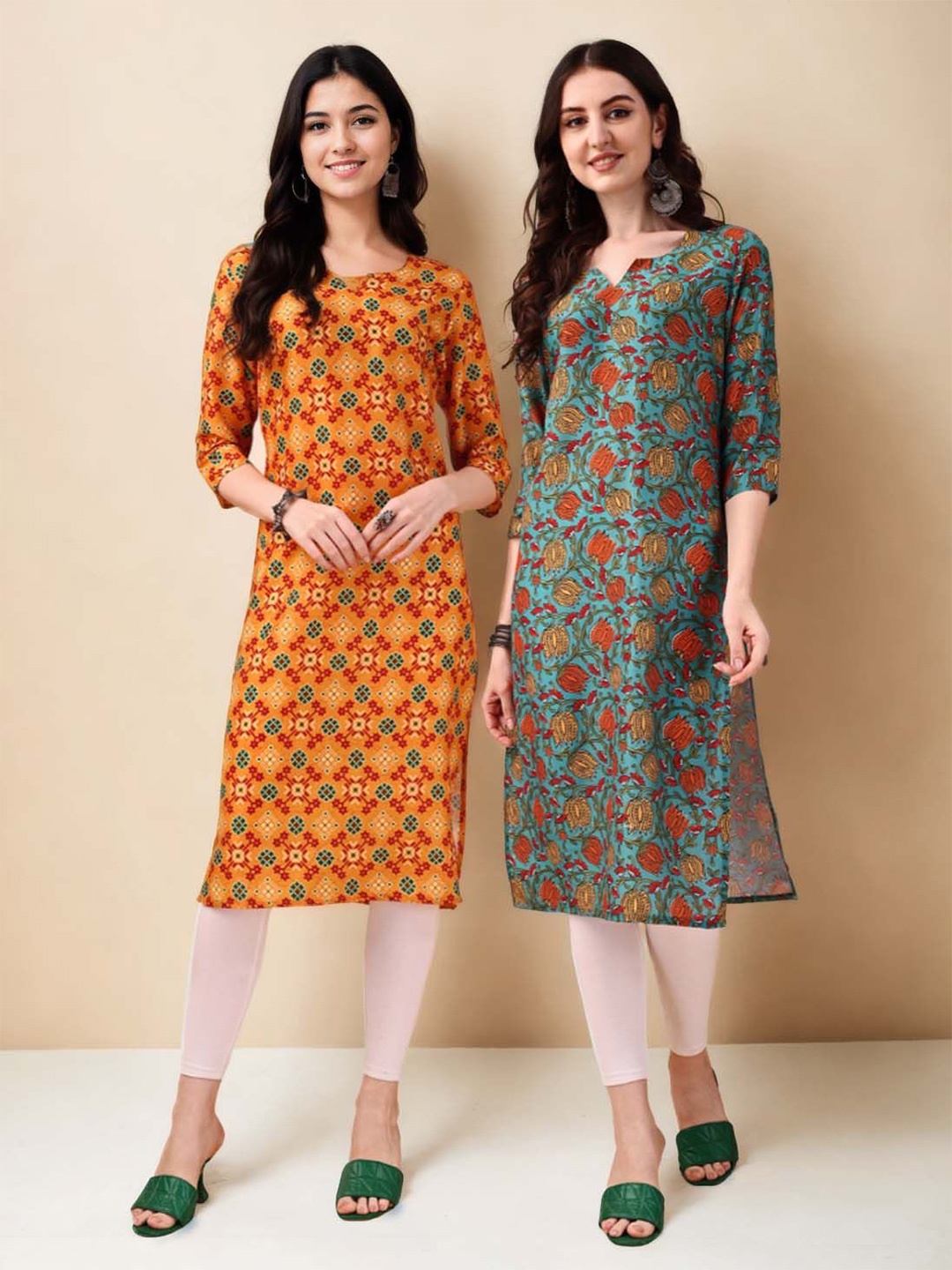 

Anouk Rustic Women Pack Of 2 Printed Straight Kurta, Turquoise blue