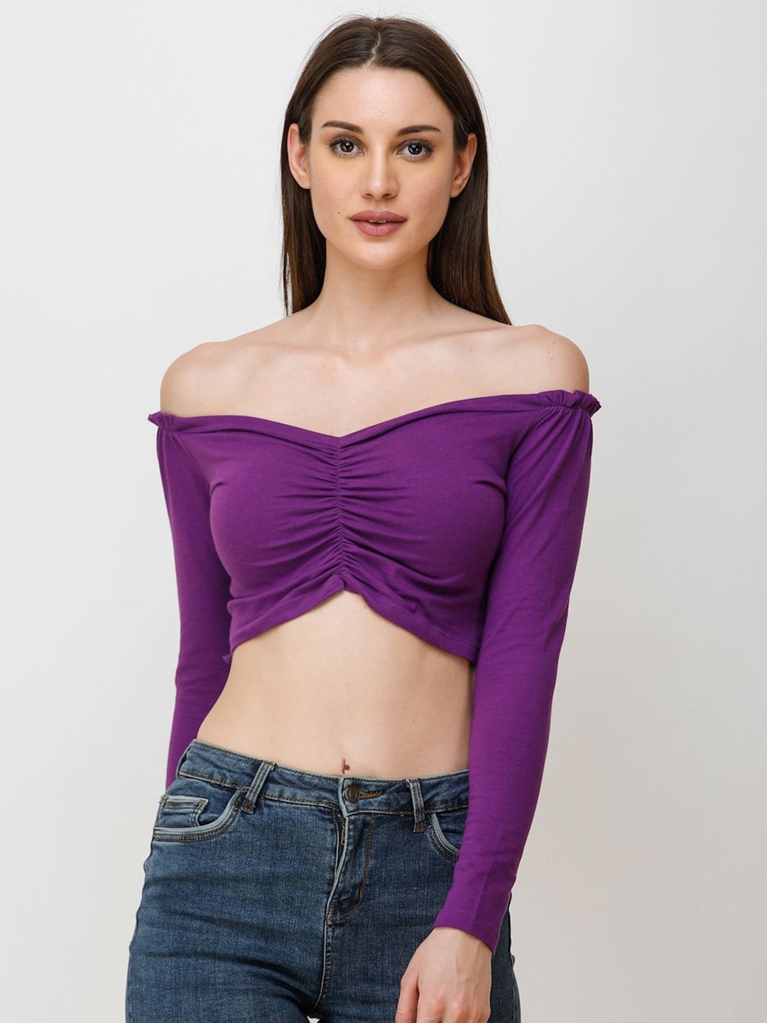 

BAESD Women Off-Shoulder Bardot Crop Top, Purple