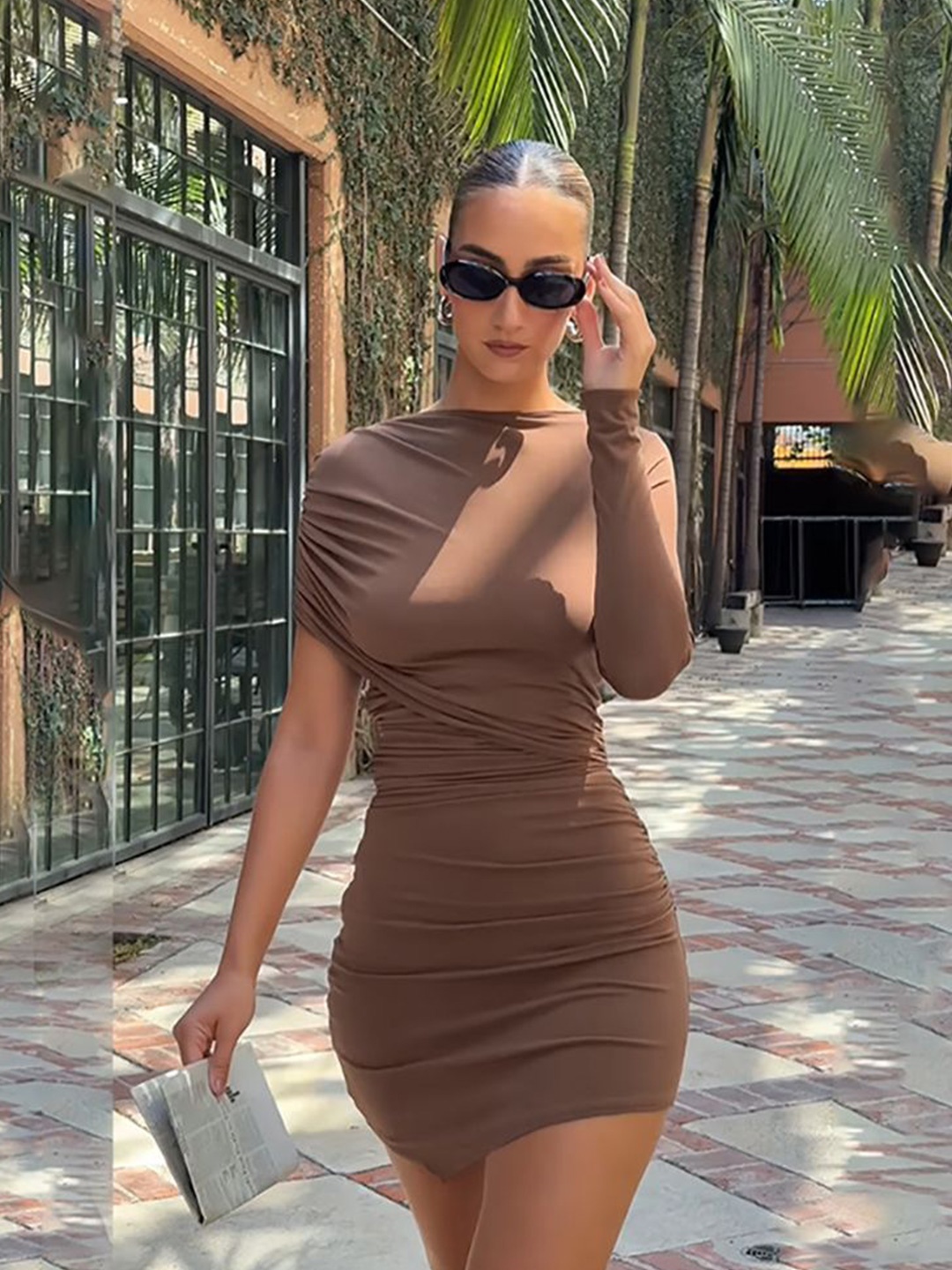 

StyleCast x Revolte Women Boat Neck Sheath Mini Dress, Brown