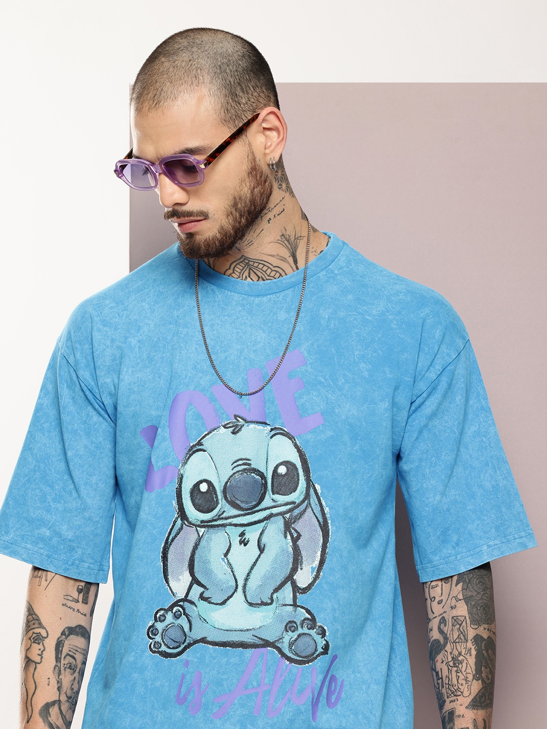 

Kook N Keech Disney Pure Cotton Washed Graphic Printed Drop-Shoulder Oversized T-shirt, Blue