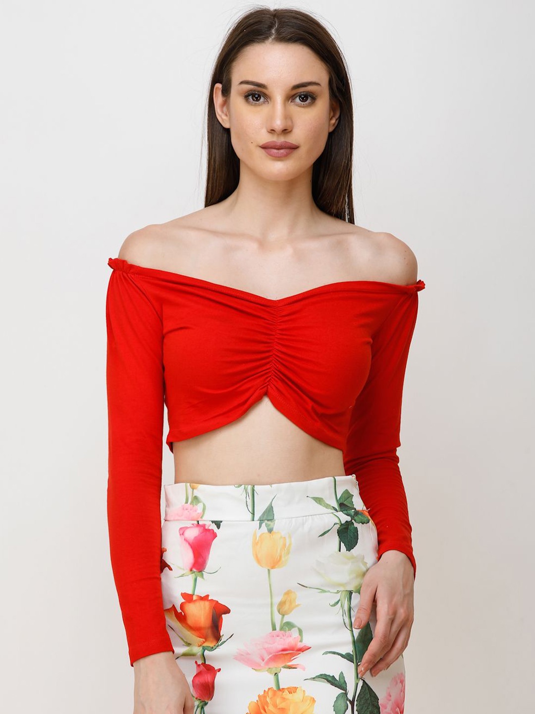 

BAESD Off-Shoulder Bardot Crop Top, Red