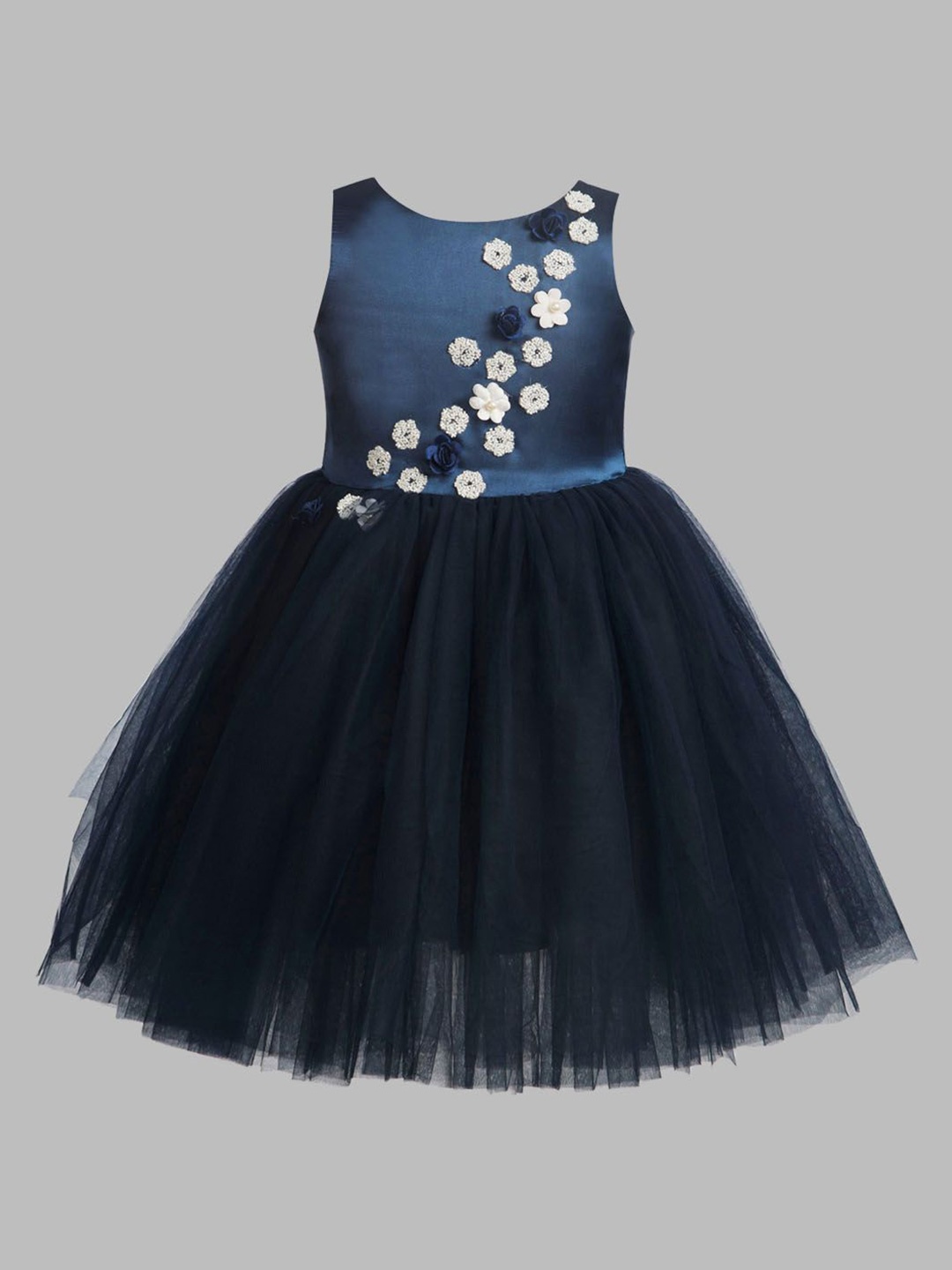 

Toy Balloon kids Girls Self Design Fit & Flare Knee Length Dress, Navy blue