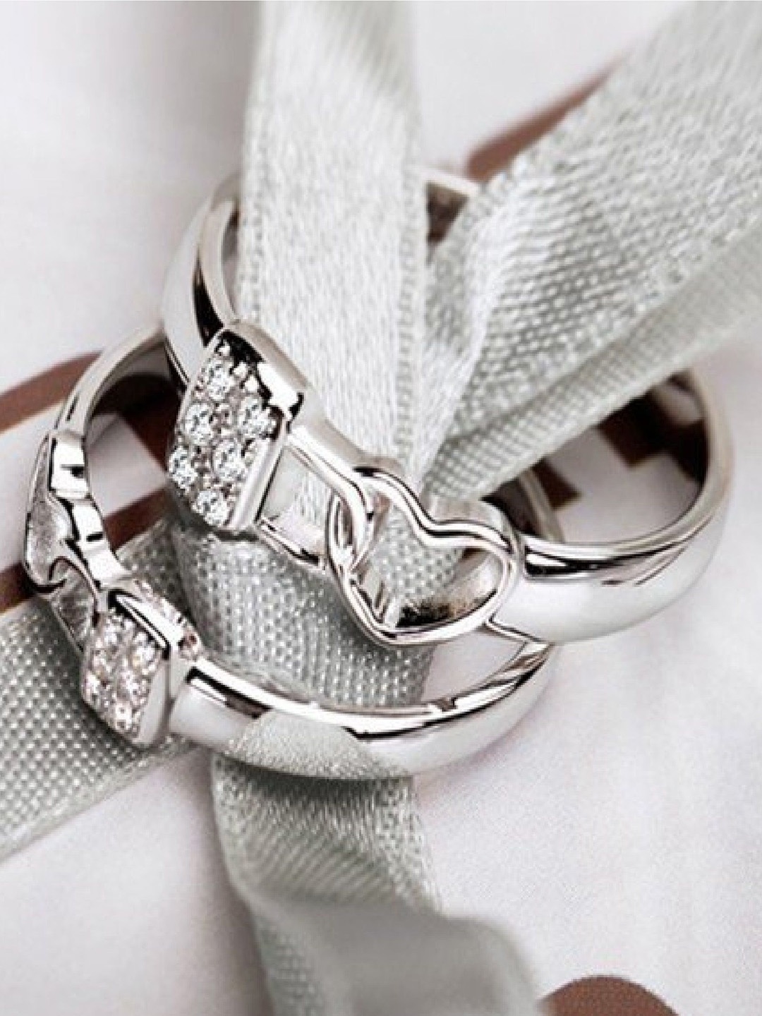 

RUHI COLLECTION Set Of 2 Silver-Plated Cubic Zirconia-Studded Couple Ring