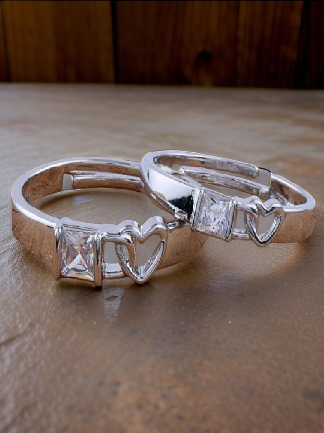 

RUHI COLLECTION Set Of 2 Silver-Plated Cubic Zirconia-Studded Couple Finger Rings