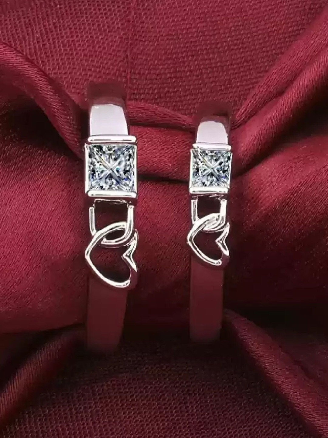 

RUHI COLLECTION Set Of 2 Silver-Plated Cubic Zirconia-Studded Couple Ring
