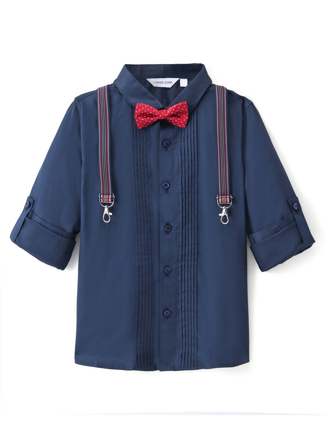 

Mark & Mia Boys Solid Spread Collar Pleats Shirt, Navy blue