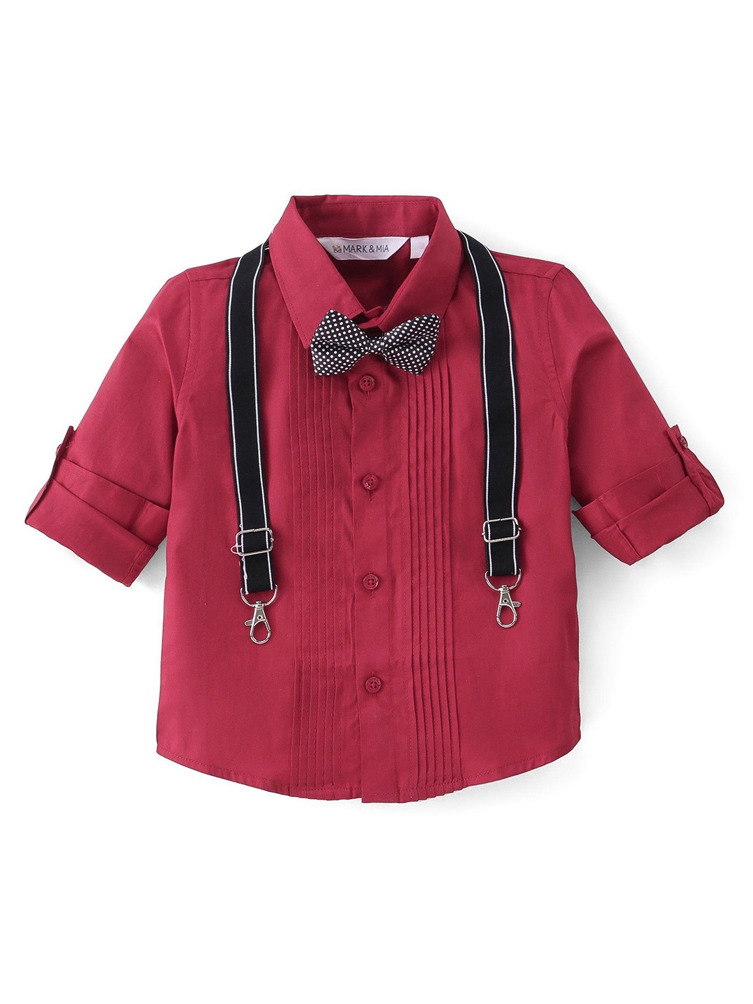 

Mark & Mia Boys Solid Spread Collar Pleated Cotton Shirt, Red