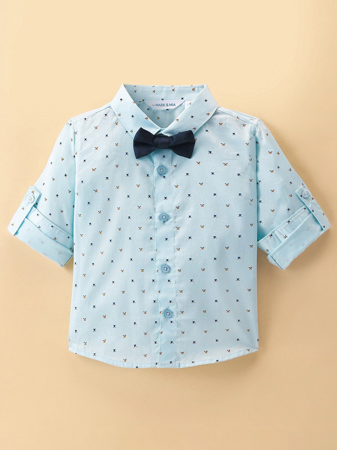 

Mark & Mia Boys Conversational Printed Spread Collar Casual Cotton Shirt, Turquoise blue