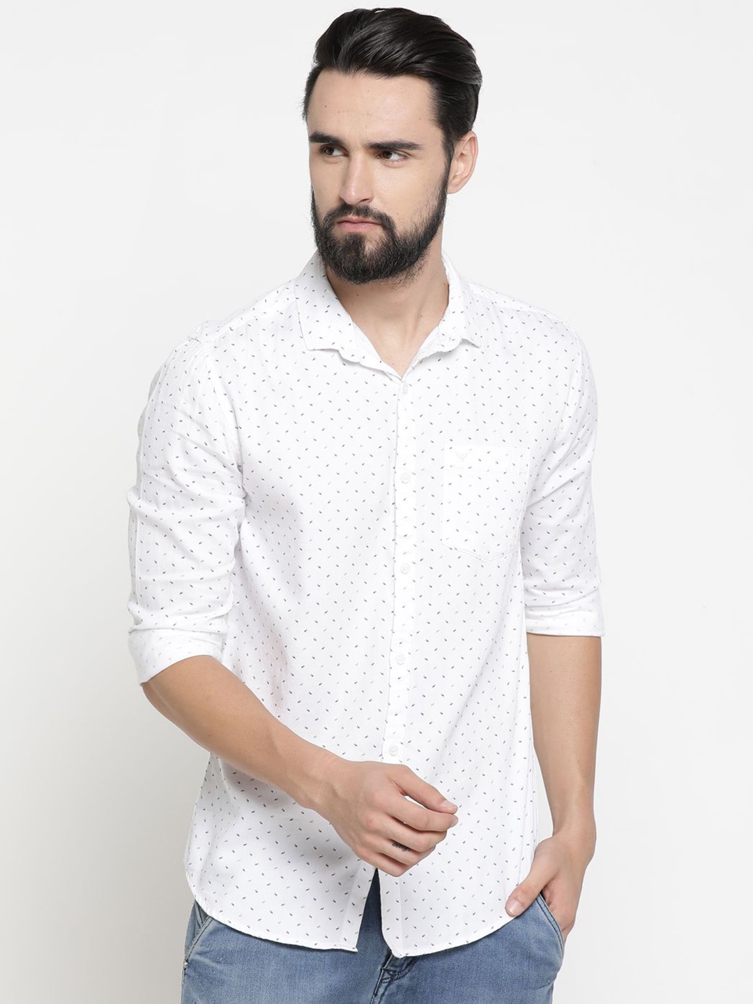 

SHOWOFF Men Standard Slim Fit Spread Collar Micro Ditsy Printed Cotton Casual Shirt, White