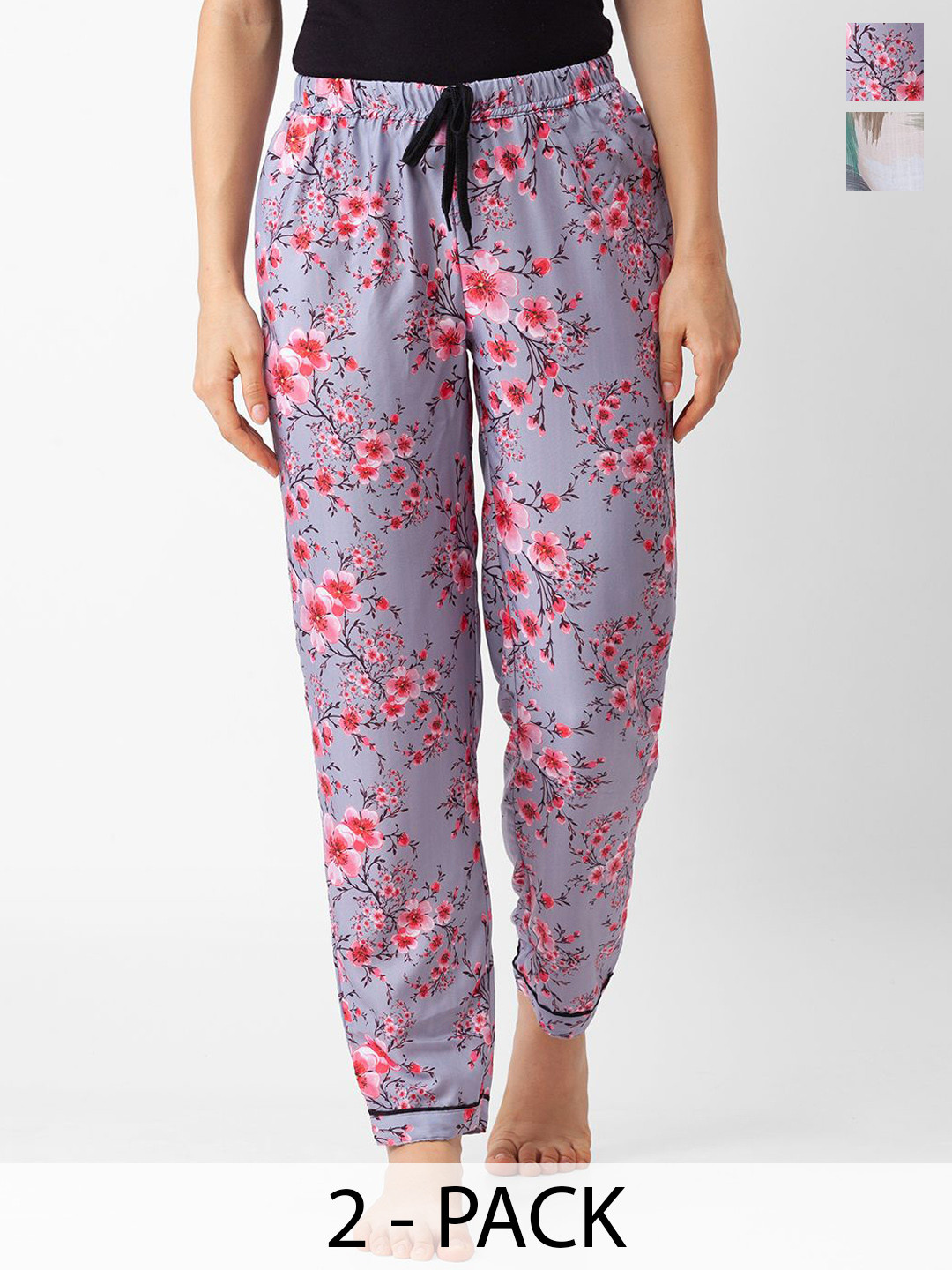 

NOIRA Women Pack Of 2 Printed Lounge Pants, Grey