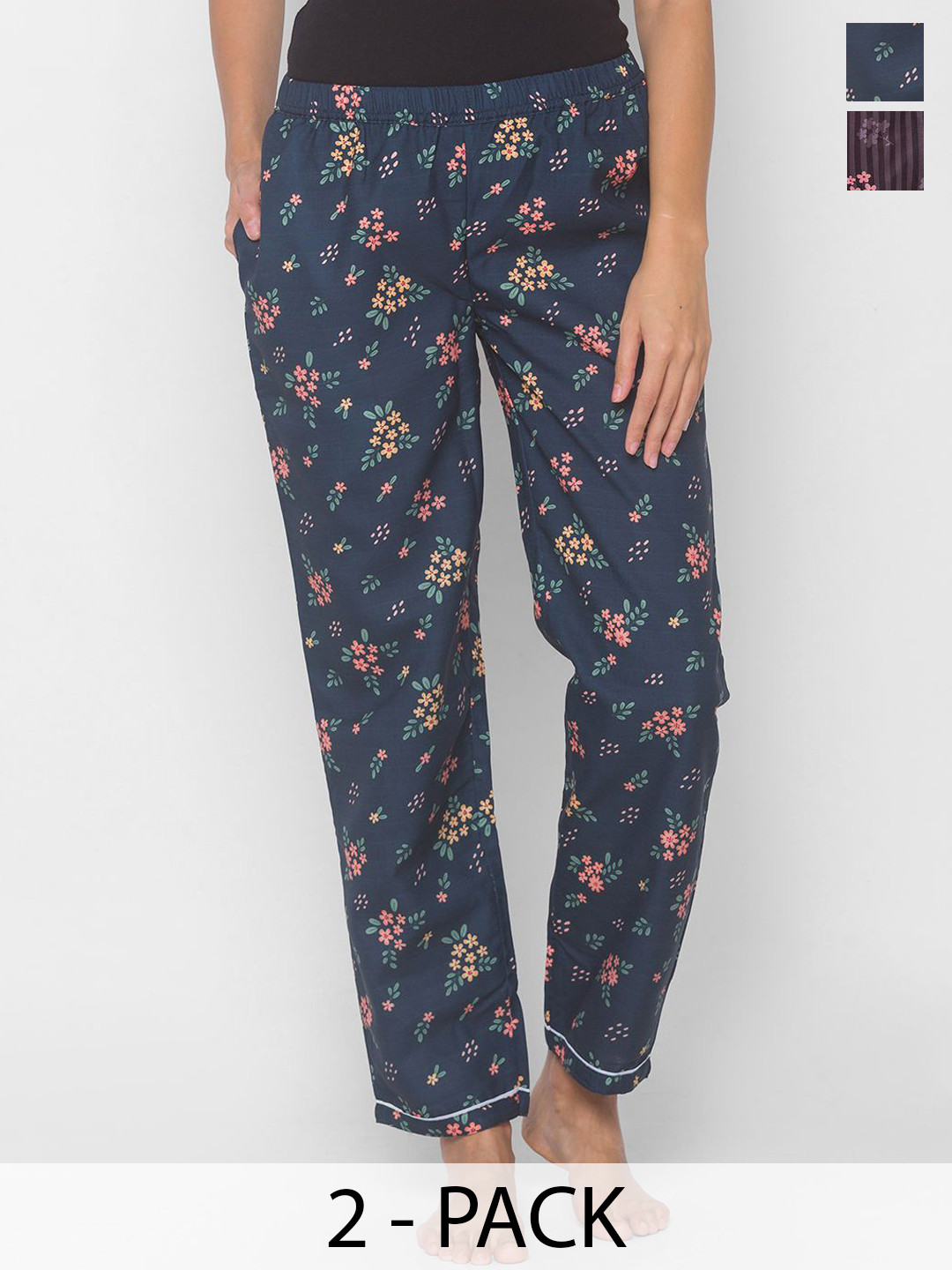 

NOIRA Women Pack Of 2 Printed Lounge Pants, Teal