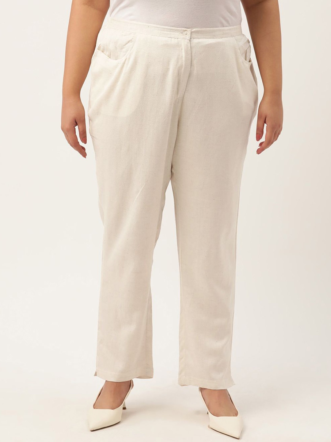 

theRebelinme Women Plus Size Smart Tapered Fit High-Rise Trouser, Beige