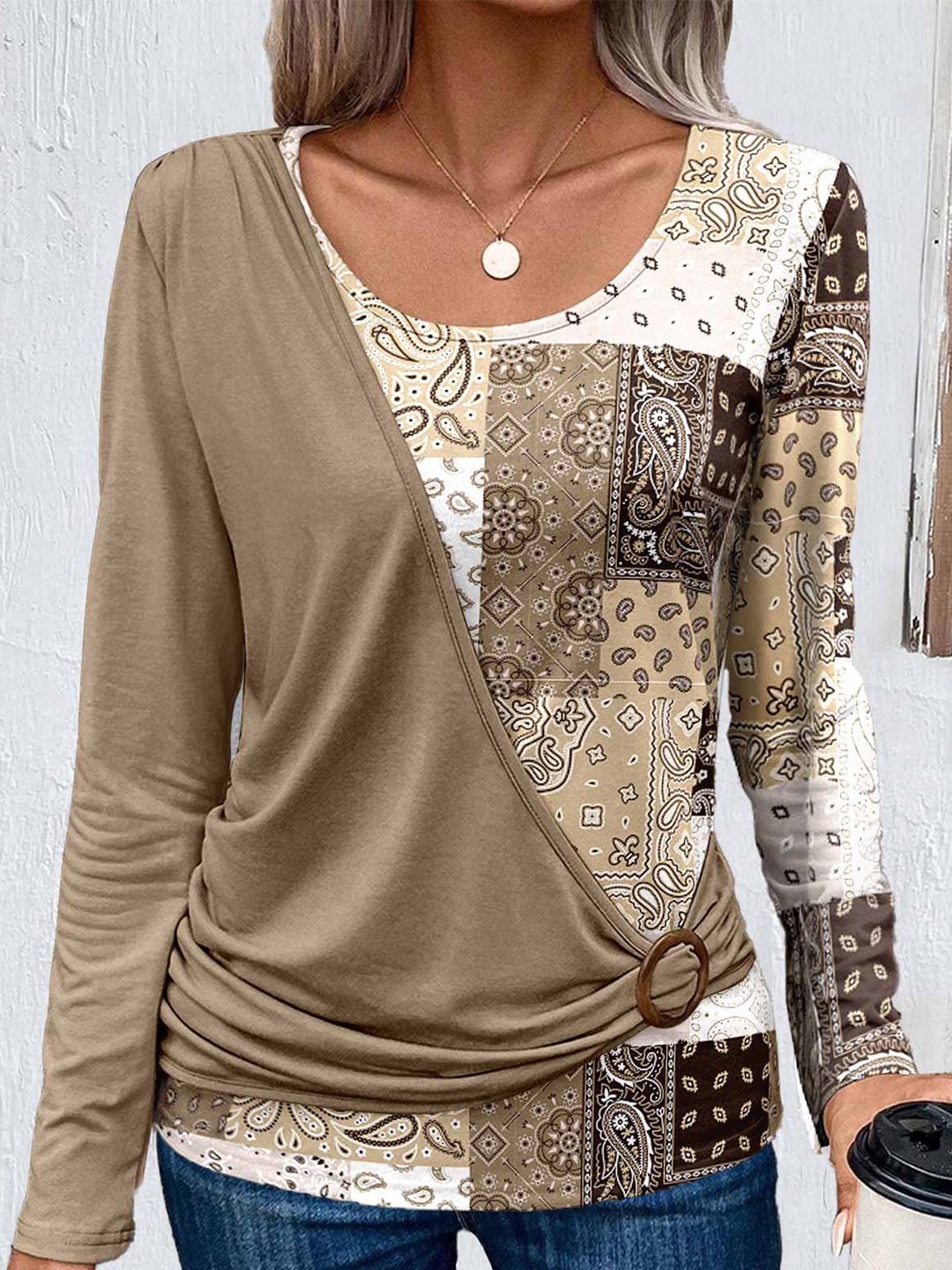 

LULU & SKY Women Floral PrintedTop, Khaki
