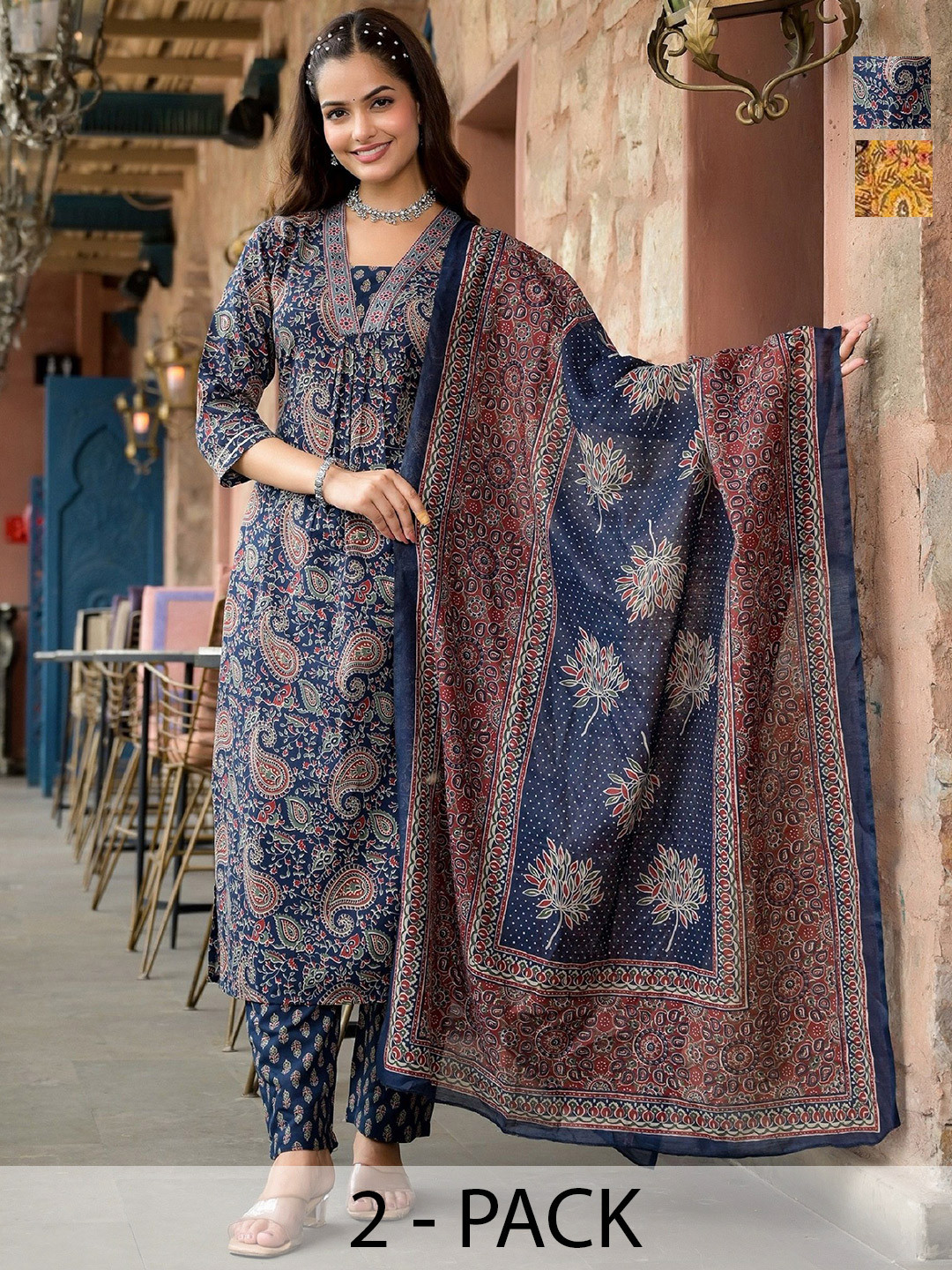 

KALINI Women Ethnic Motifs Printed Regular Kurta with Trousers & With Dupatta, Yellow