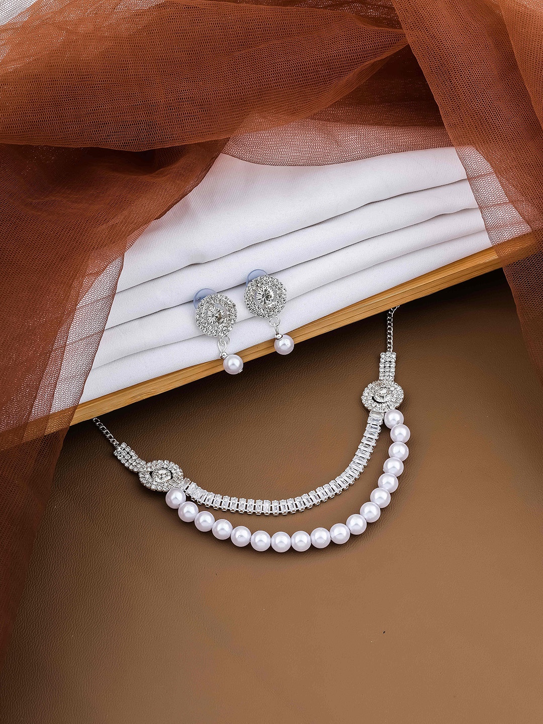 

Wynona Stone-Studded & Pearl Beaded Jewellery Set, Silver