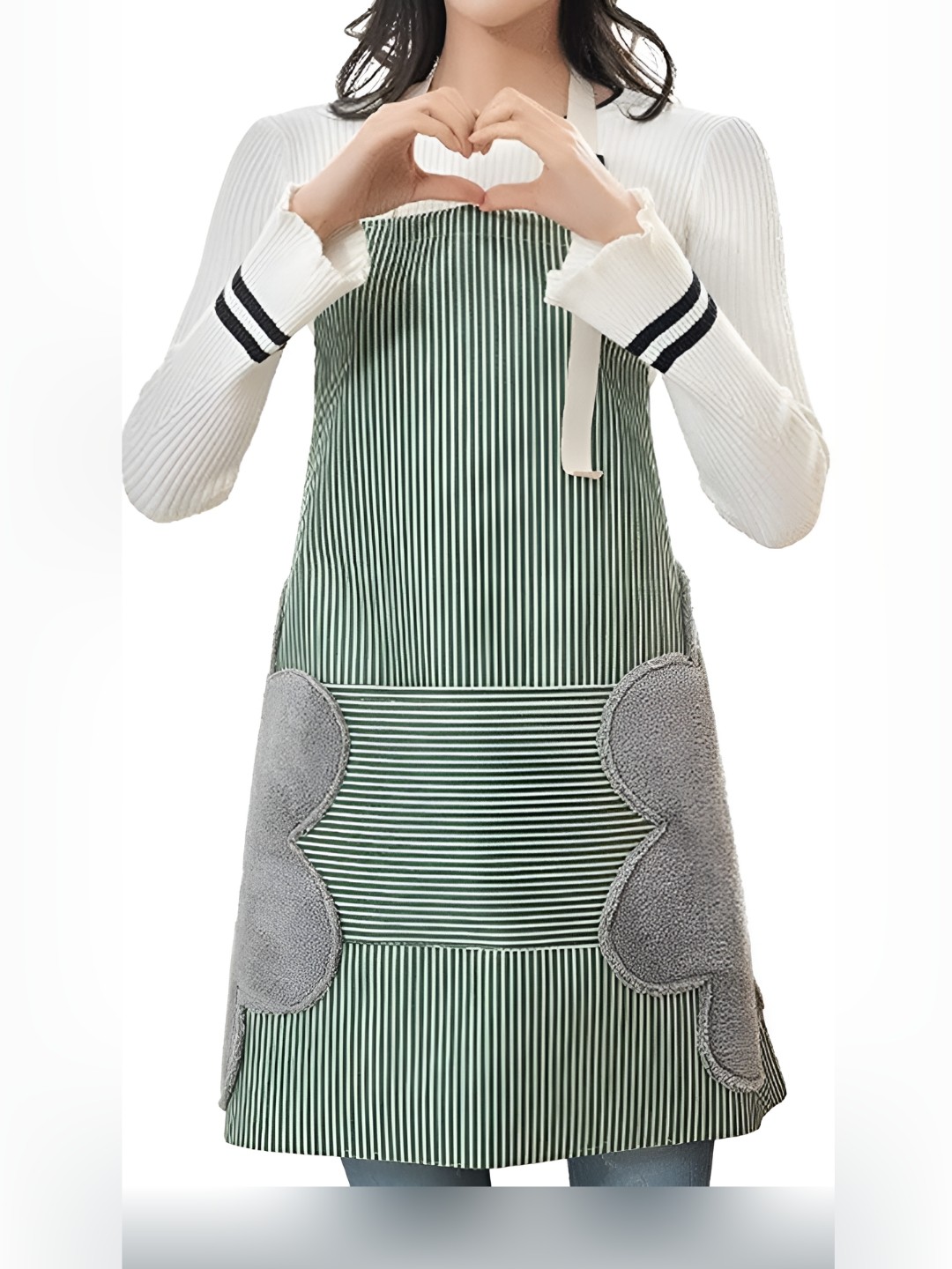 

NILKANTH Green & White Striped Cotton Apron, Lime green