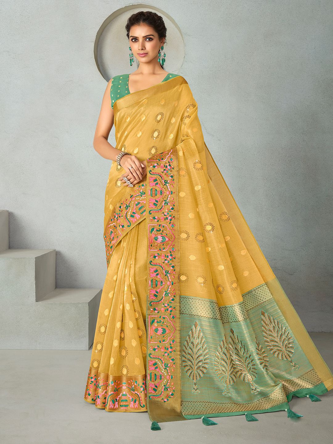 

ALAGINI Ethnic Motifs Heavy Work Saree, Yellow