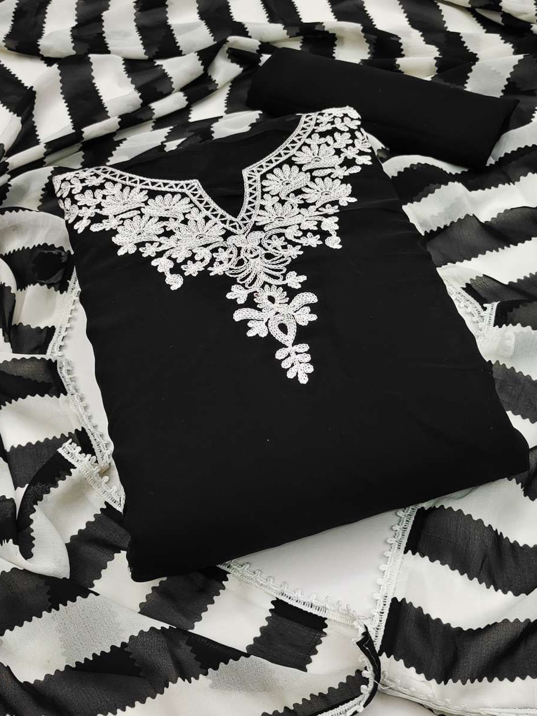 

Blue Wish Unstitched Dress Material, Black