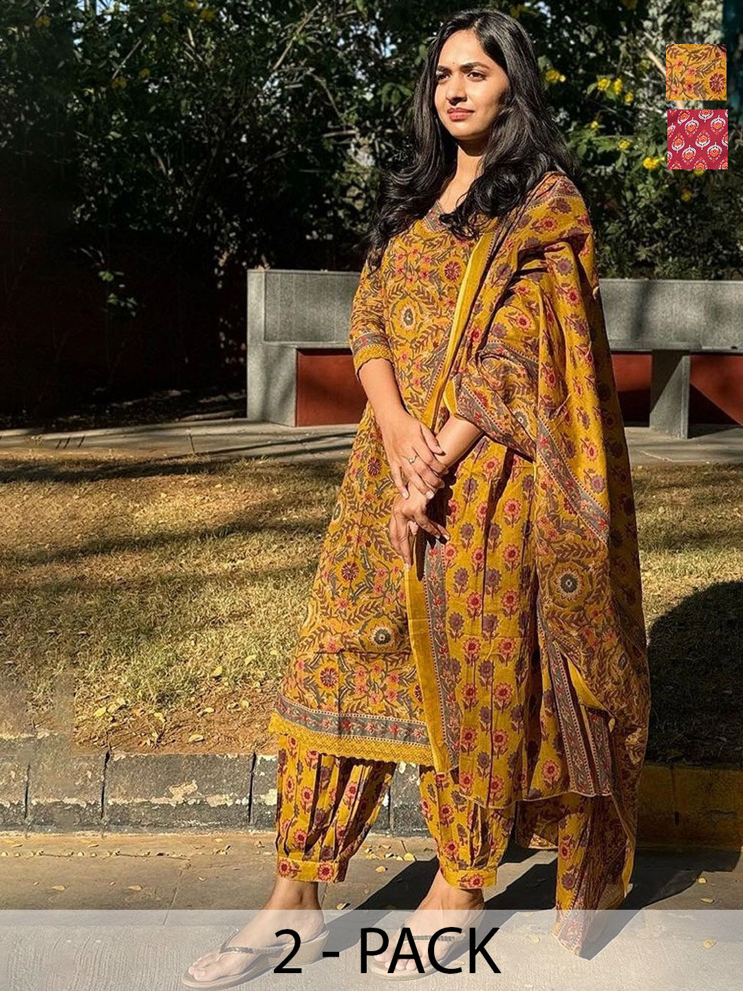

KALINI Women Ethnic Motifs Printed Regular Kurta with Trousers & With Dupatta, Maroon