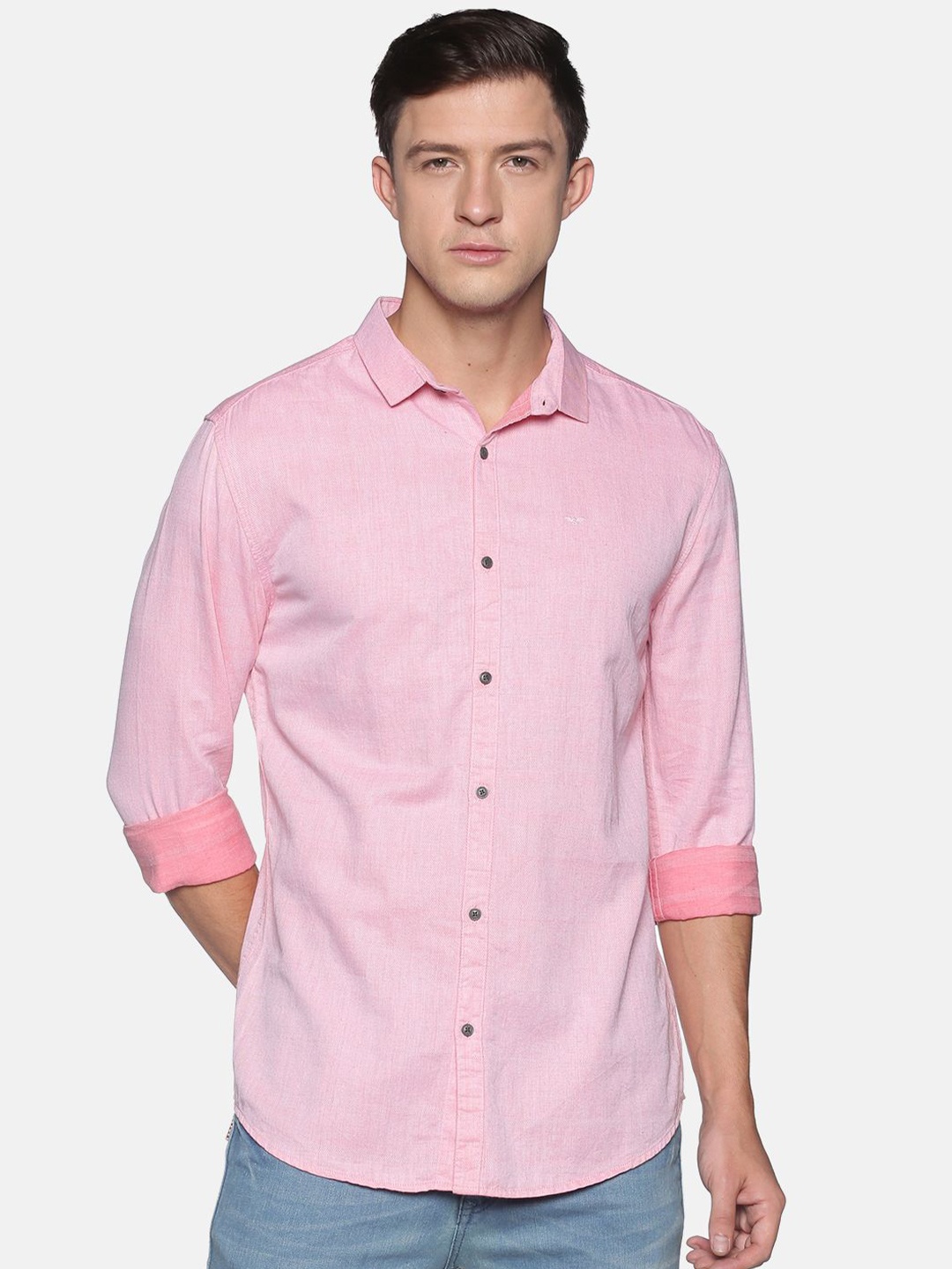 

SHOWOFF Men Standard Slim Fit Spread Collar Solid Cotton Casual Shirt, Pink