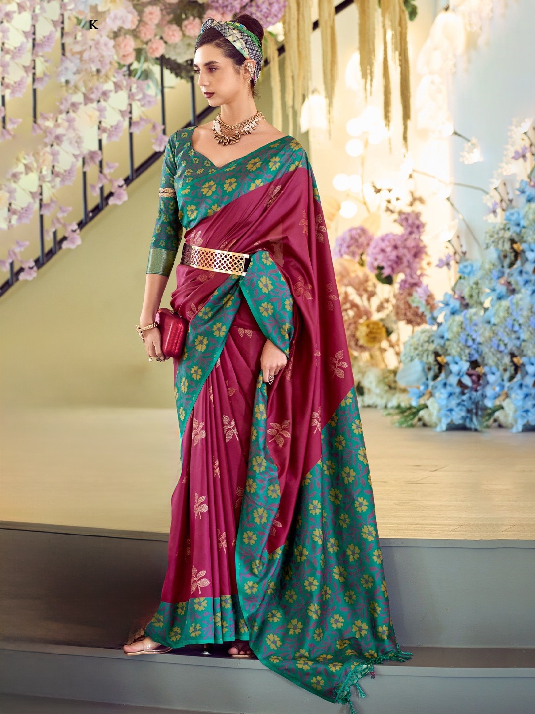 

MAHALASA Ethnic Motifs Pure Silk Handloom Ikat Saree, Maroon