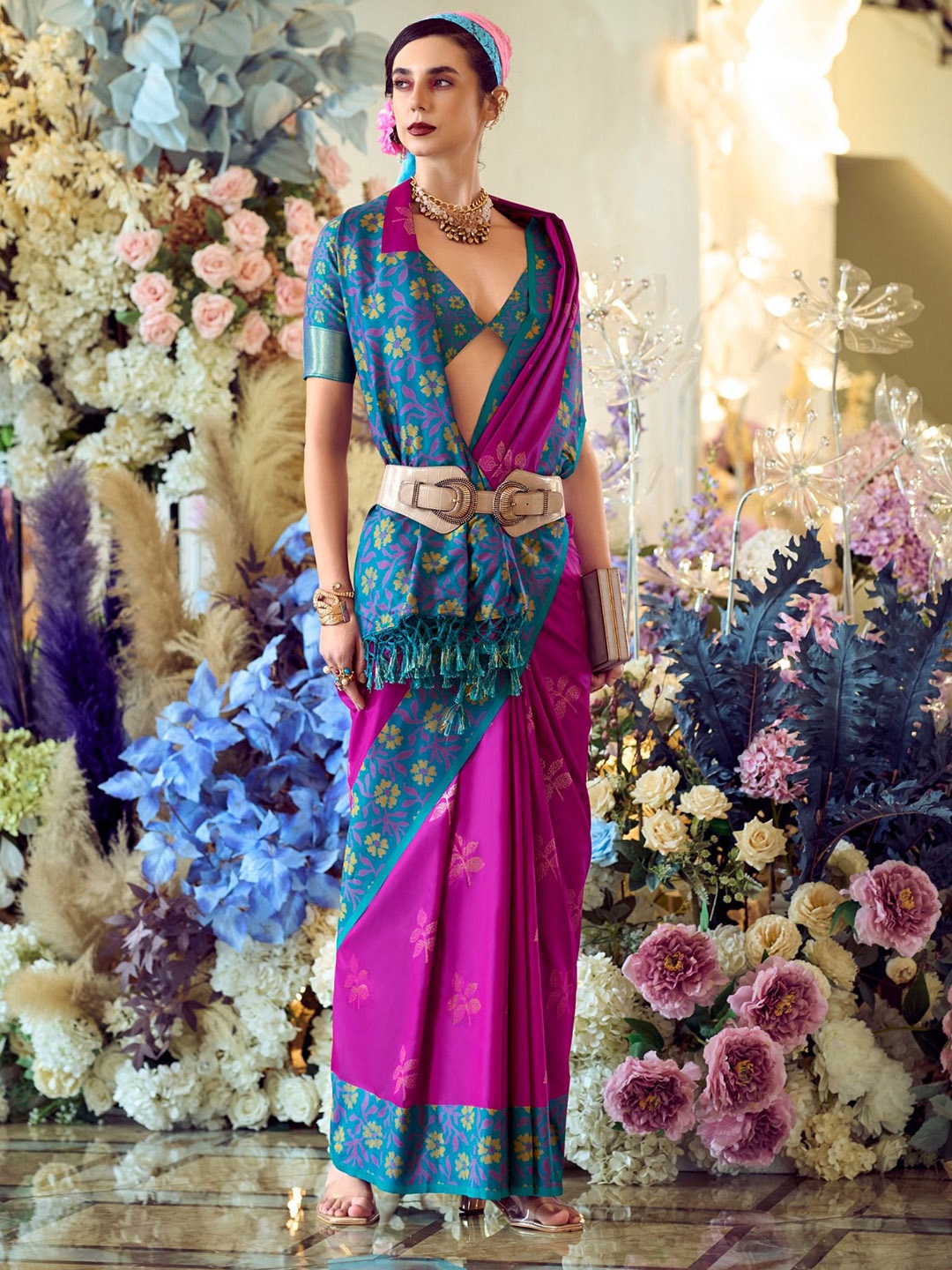 

MAHALASA Woven Design Pure Silk Ikat Saree, Pink