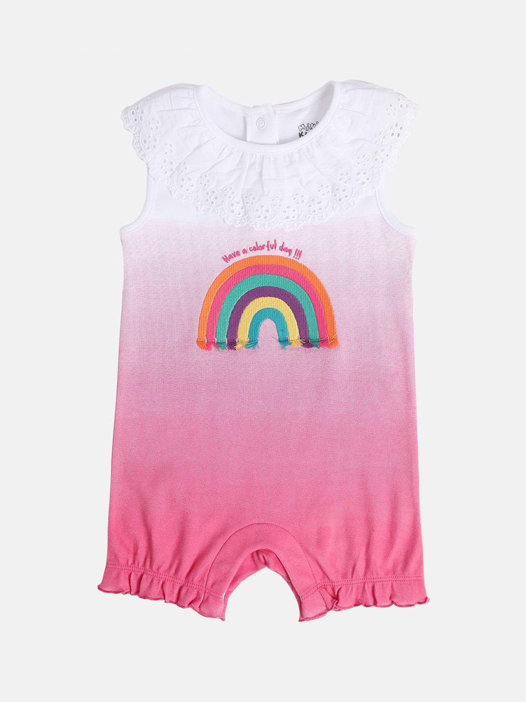 

MINI KLUB Girls Printed Round Neck Cotton Romper, Pink
