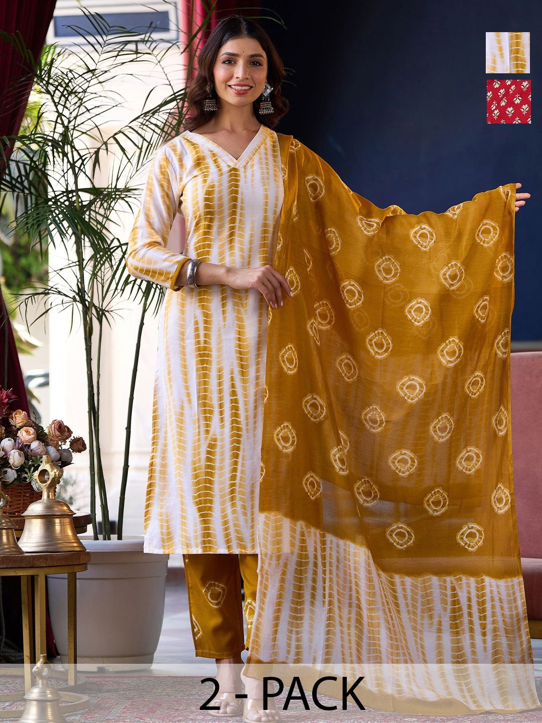 

KALINI Women Ethnic Motifs Printed Regular Kurta with Trousers & With Dupatta, Red