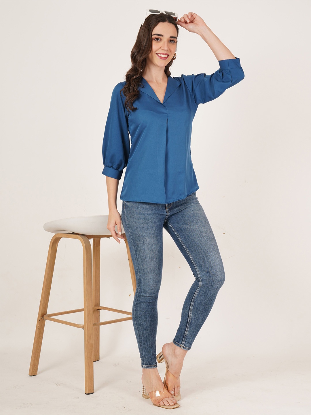 

Brownverse Women V-Neck Shirt Style Top, Teal
