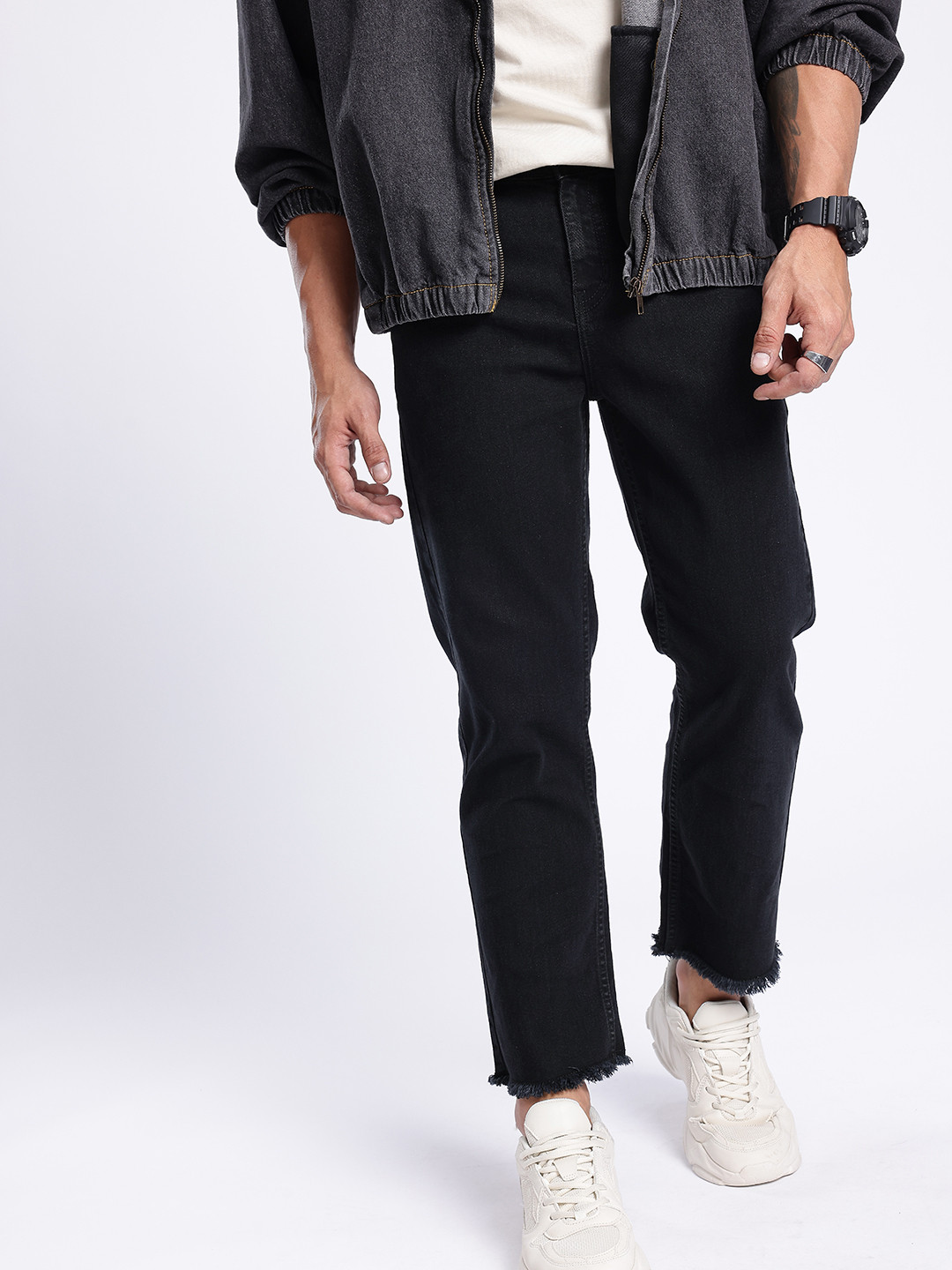 

glitchez Men Cool Touch Skinny Fit Frayed Jeans, Black