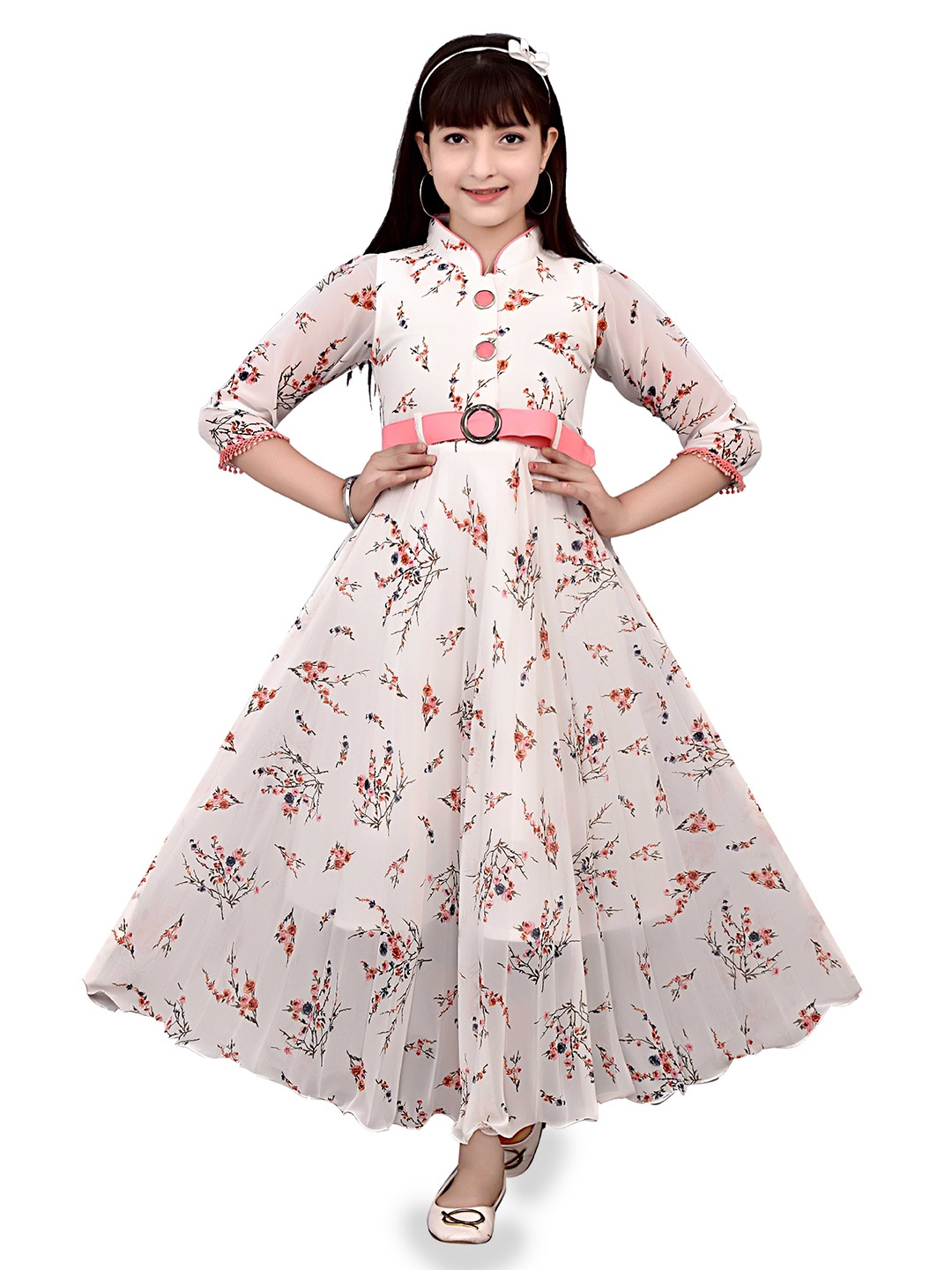 

AJIZA GARMENTS Girls Floral Printed A-Line Maxi Dress, White