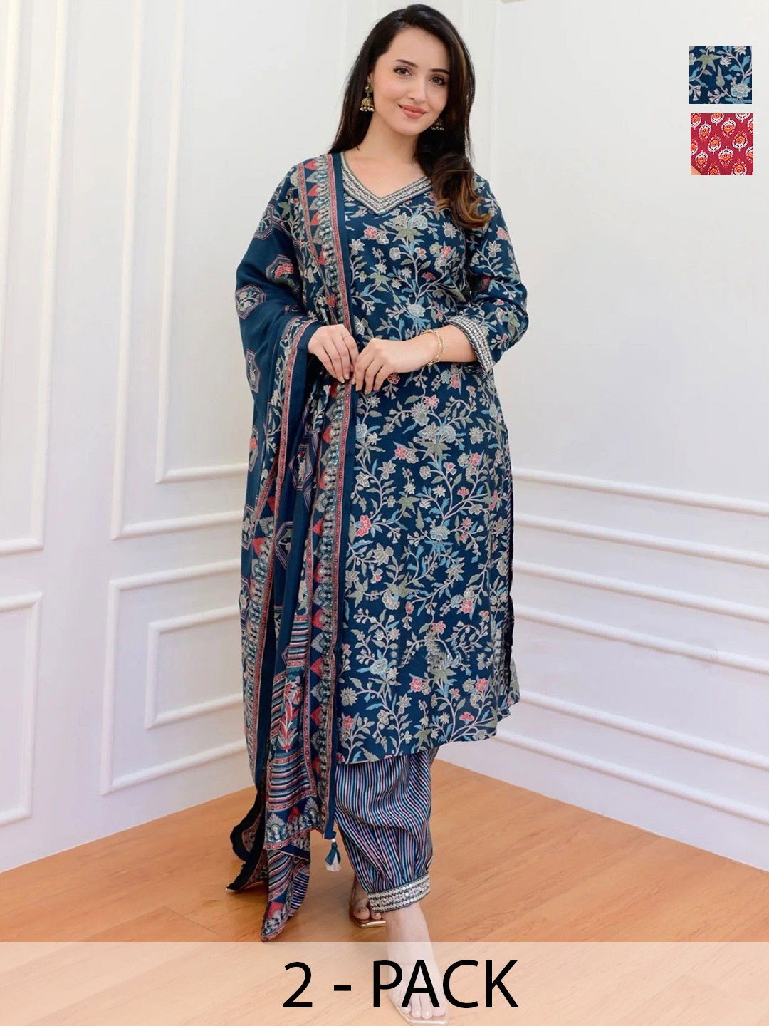 

KALINI Women Ethnic Motifs Printed Regular Kurta with Trousers & With Dupatta, Red